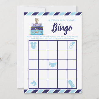 Invitation Thème Voyage Blue Baby shower Bingo Jeu