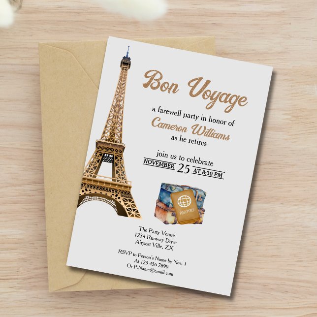 Invitation Thème Voyage Retraite Bon Voyage Tour Eifel (Créateur téléchargé)