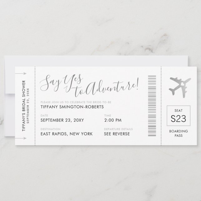 Invitation Thème Voyage Silver Fête des mariées Embarquement  (Devant)