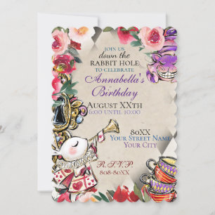 Invitation Thème Whimsical Alice in Wonderland Tea Party