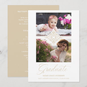 Invitation Then & Now Chic Gold 2 Photos Ornement Remise de d