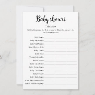 Invitation Think Fast Baby Shower Game, Baby Shower Printable