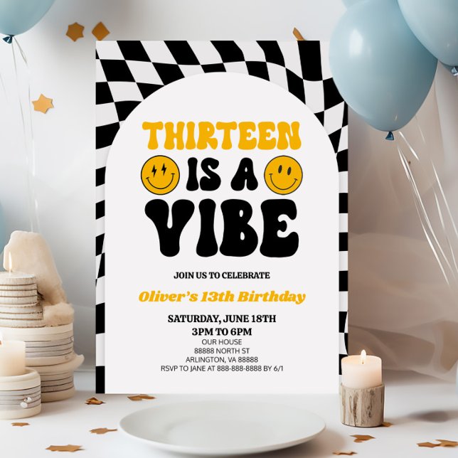 Invitation Thirteen Is A Vibe Retro First 13th Birthday Party (Créateur téléchargé)