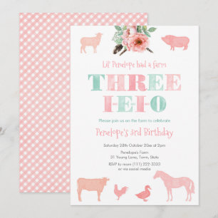 Invitation THREE-IEIO, Fête d'anniversaire 3 ans de la fille