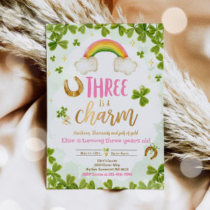 Invitation Three Is A Charm St Patrick's 3rd Birthday Party