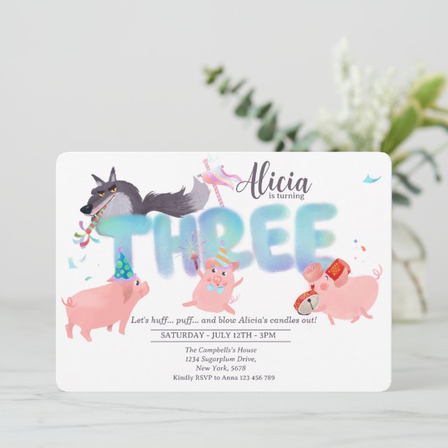 Invitation Three Little Pigs | Big Bad Wolf Storybook (Debout devant)