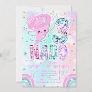 Invitation Three Nado Rainbow Glitter 3rd Birthday Party 