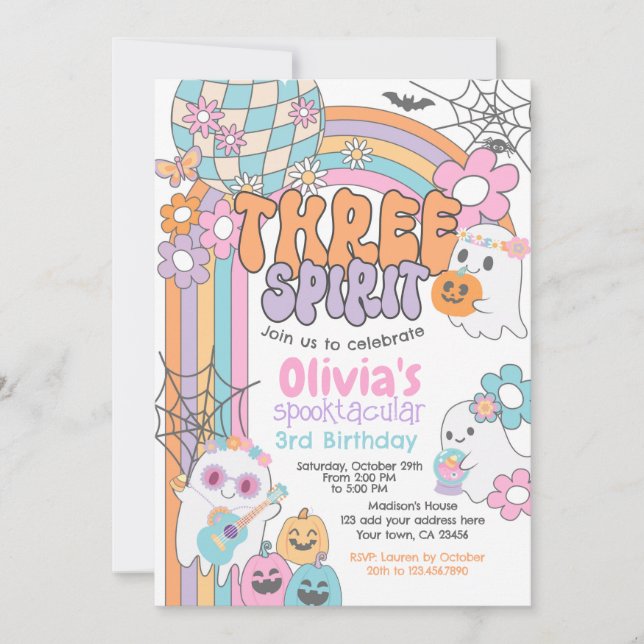 Invitation Three Spirit Hippie Halloween 3rd Birthday (Devant)