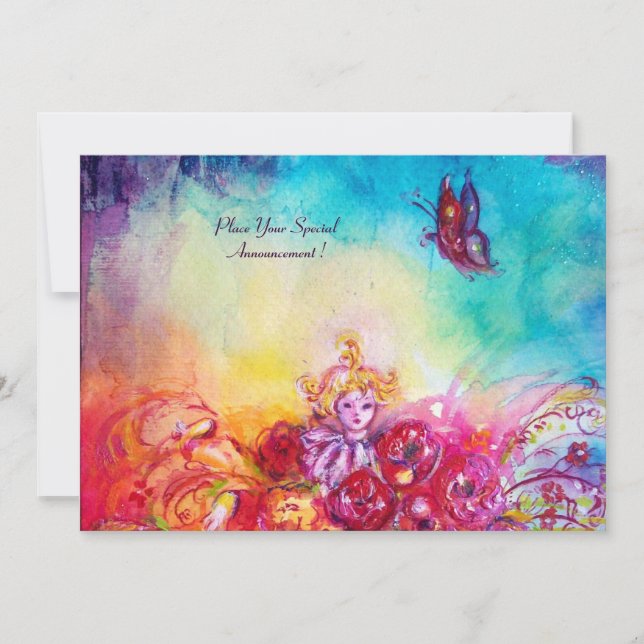 INVITATION THUMBELINA, PANIER À FLEURS ET BOUTEILLE (Devant)