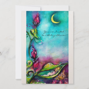 Invitation THUMBELINA rose bleu rouge or métallique