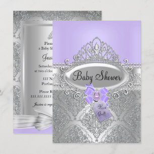 Invitation Tiara & Argent Damask Baby shower violet Invitatio