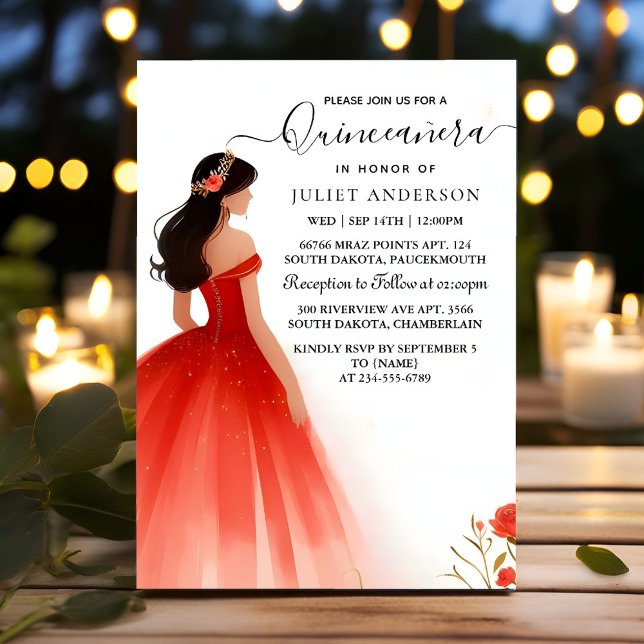 Invitation Tiara Black Lace Rouge Quinceanera (Créateur téléchargé)