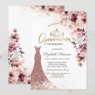 Invitation Tiara Blush Roses Roses Roses Diamonds Robe Quince