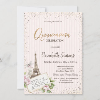 Invitation Tiara,Confetti,Eiffel Tower Roses Striped