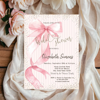 Invitation Tiara,Confetti,Pink Bow Striped Bridal Shower