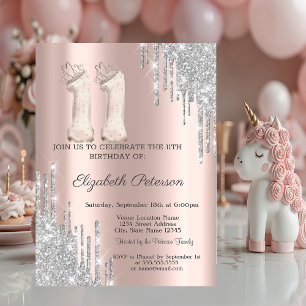 Invitation Tiara Cool Gouttes d'Argent Rose Or 11e Anniversai