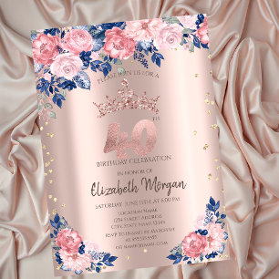 Invitation Tiara Diamonds Bleu Rose Rose Or 40e anniversaire