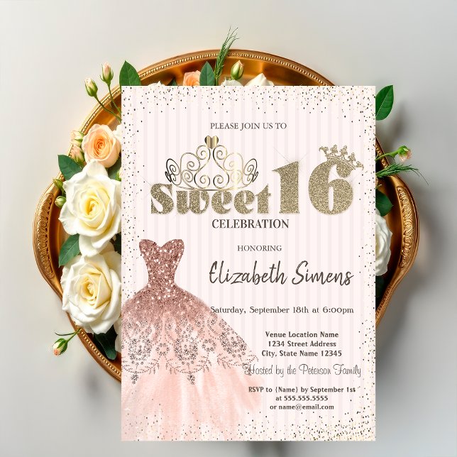 Invitation Tiara d'or, Confetti, Robe, Douceur rayée 16 (Créateur téléchargé)