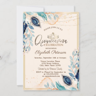 Invitation Tiara d'or, Lumières à cordes Fleurs de bois Quinc