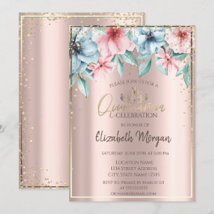 Invitation Tiara en or, diamants, Quinceañera en or rose flor