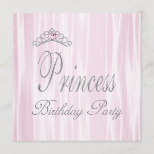 Invitation Tiara Girls Rose Blanc Princess Anniversaire