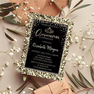 Invitation Tiara Moderne Élégante en Or, Quinceanera à Paille