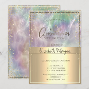 Invitation Tiara or, Diamants Holographique Pearl Quinceañera