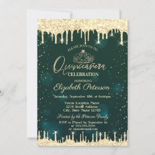 Invitation Tiara, Parties scintillant d'or Étoiles Verte Quin