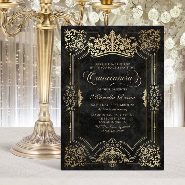 Invitation Tiara Princess Black Fairytale Photo Quinceanera (Créateur téléchargé)