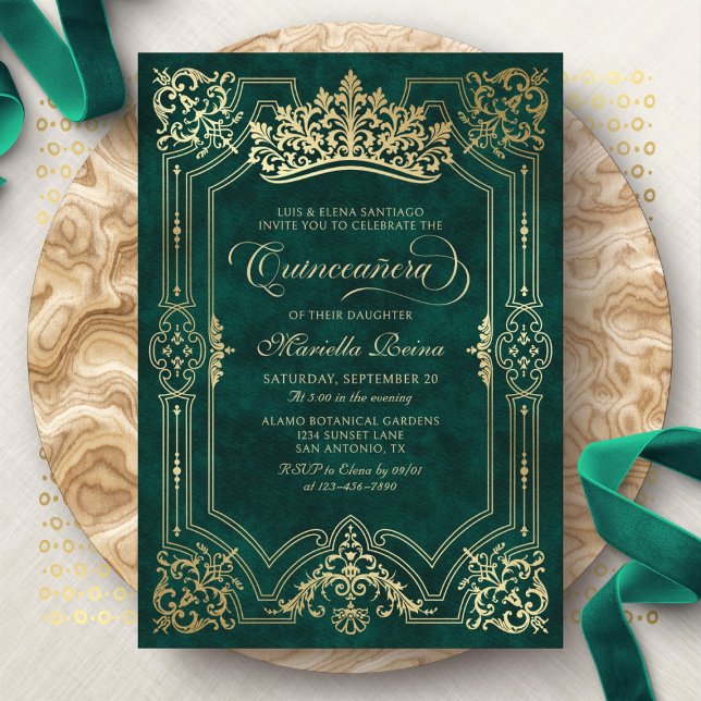 Invitation Tiara Princess Green Fairytale Photo Quinceanera (Créateur téléchargé)