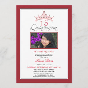 Invitation Tiara Quinceanera à bijoux roses (rouge