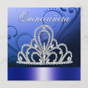 Invitation Tiara Quinceanera (bleu indigo)