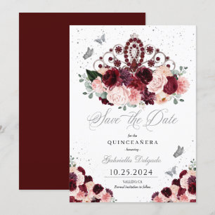 Invitation Tiara Rose Bourgogne Sauvez La Date Quinceañera
