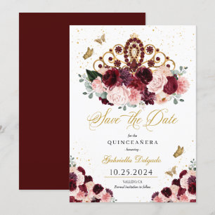 Invitation Tiara Rose Bourgogne Sauvez La Date Quinceañera