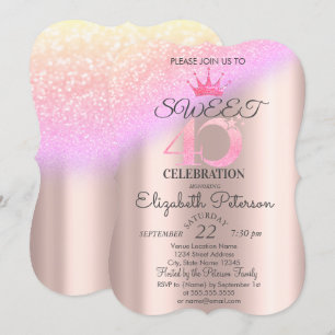 Invitation Tiara, Rose Gold Sweet 40th Ombre Parties scintill