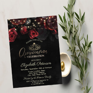 Invitation Tiara, Roses de lumières à cordes Noir Quinceañera