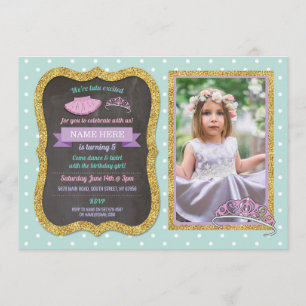 Invitation Tiara Tutu Pink Ballet Mint Parties scintillant An