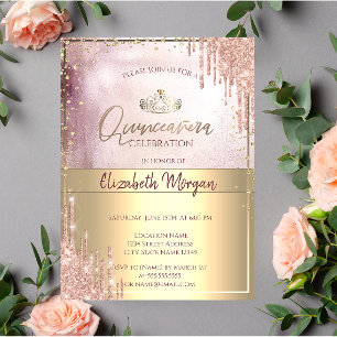 Invitation Tiare Or Chic, Diamonds Rose Parties scintillant O