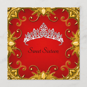 Invitation Tiare rouge douce fête d'anniversaire 16 ans or bl
