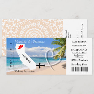 Invitation Ticket BoardingPass Mariage Destination Californie