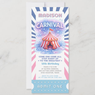 Invitation Ticket d'anniversaire de Carnaval des Filles Admet