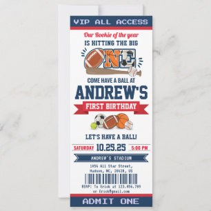 Invitation Ticket d'anniversaire personnel All Star Sport