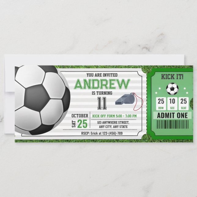 Invitation Ticket de fête d'anniversaire de football personne (Devant)