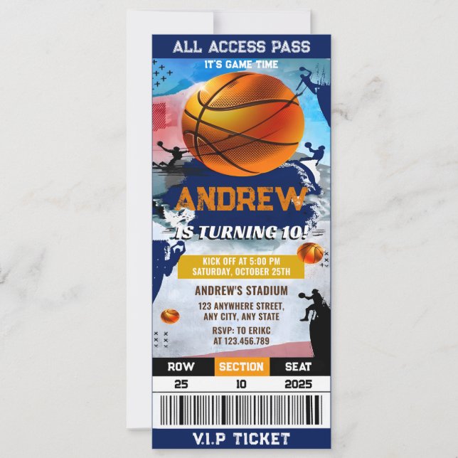 Invitation Ticket de fête de basket-ball moderne personnel An (Devant)