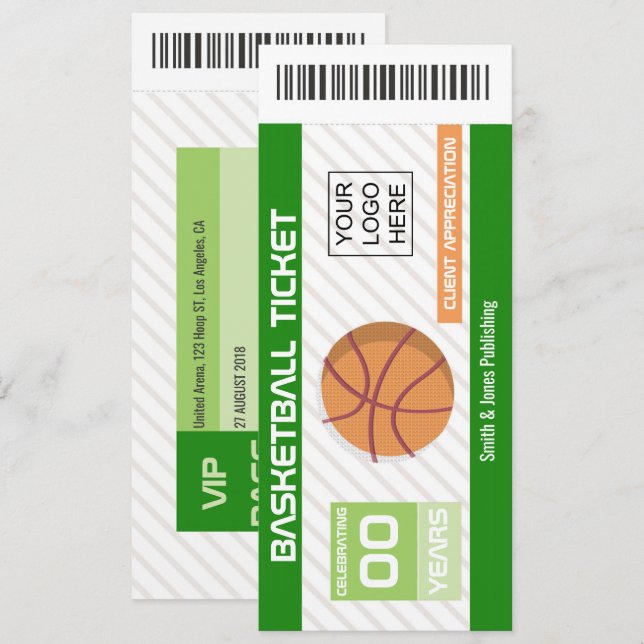 Invitation Ticket de l'événement de basket-ball des fonctions (Devant / Derrière)