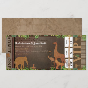 Invitation Ticket de mariage animaux bruns de la jungle Safar