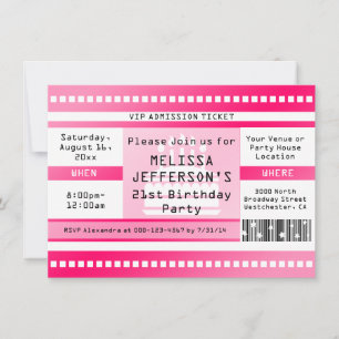 Invitation Ticket d'entrée de fête d'anniversaire Hot Rose pe