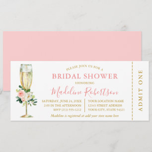 Invitation Ticket Floral Blanc Rose Aquarelle Enterrement de 