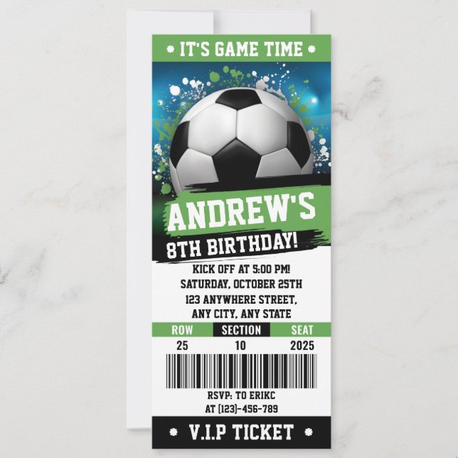 Invitation Ticket imprimable de soccer personnalisable Annive (Devant)