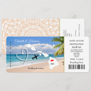 Invitation Ticket Pass Mariage Destination Hawaii